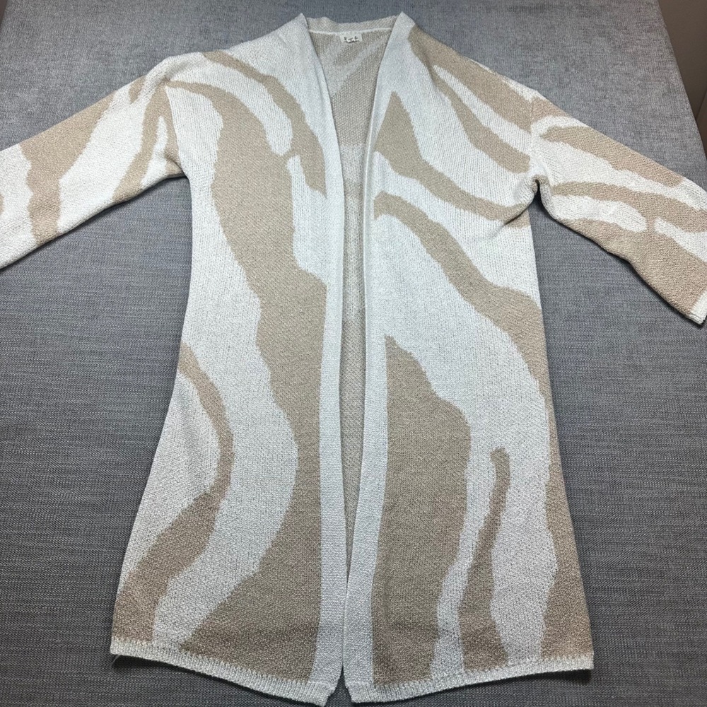 POL Cardigan Women Small‎ Tan Zebra Print Duster Open Front